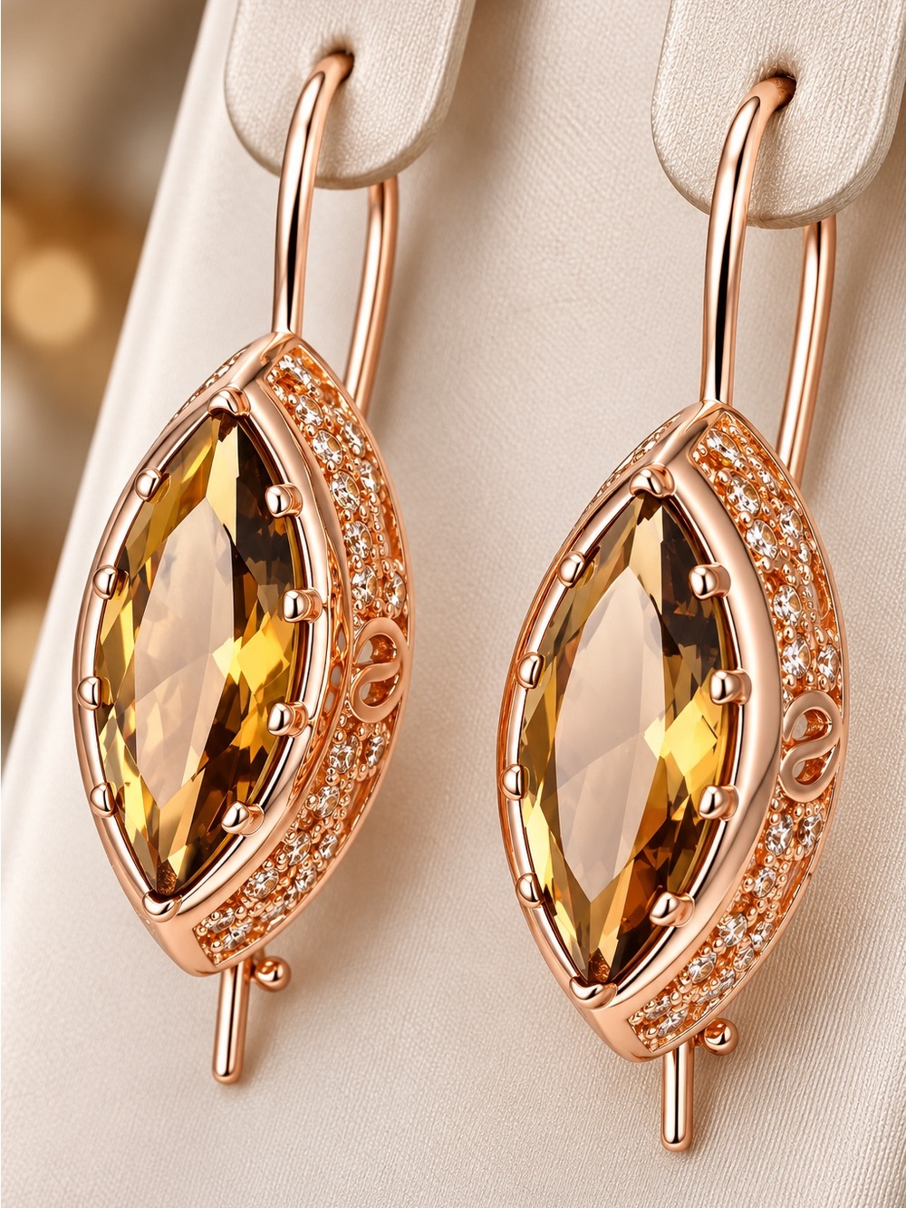 Rose Gold color Citrine Drop Earrings - Elegant Women Jewelry